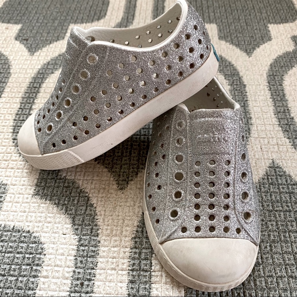 Silver sparkle Native shoes size 7